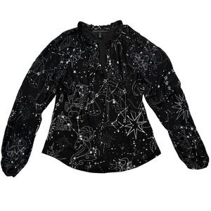WHBM White House Black Market Black Constellation Blouse Size Medium (090)